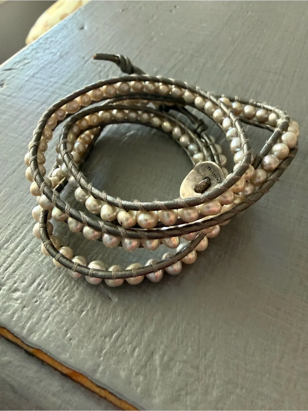 Chan Luu Wrap Grey Leather Pearl Wrap Bracelet